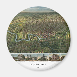 Antiek kaart van Houston, Texas met de buffelrivie Magneet