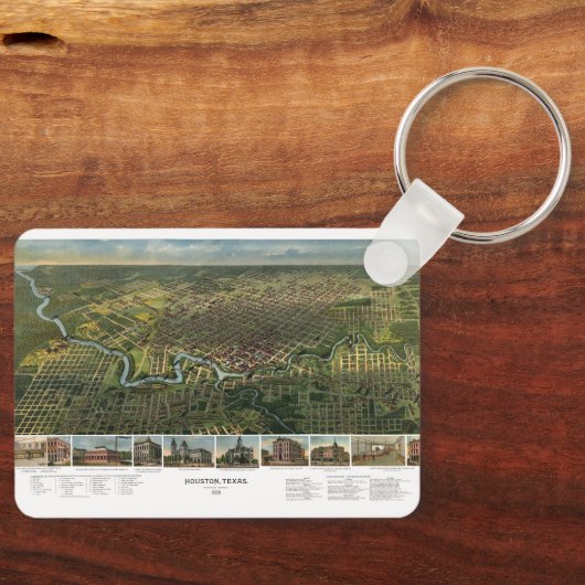 Antiek kaart van Houston, Texas met de buffelrivie Sleutelhanger (Voorkant)