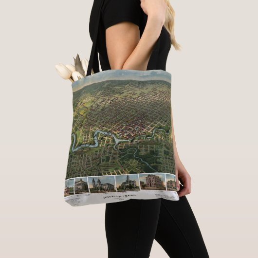 Antiek kaart van Houston, Texas met de buffelrivie Tote Bag (Dichtbij)