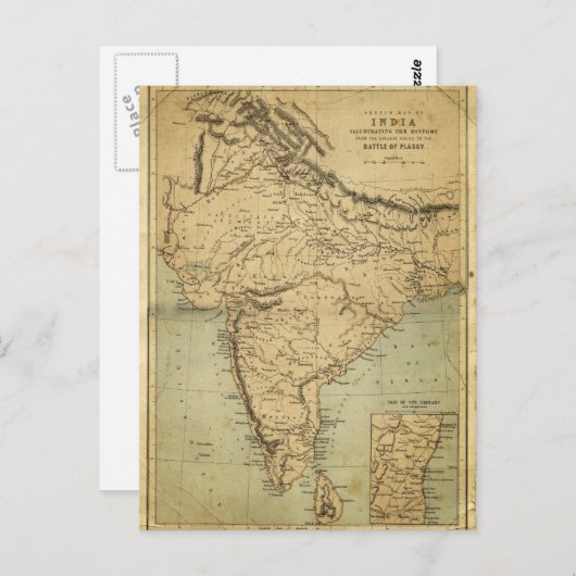 Antiek kaart van India in de 19e eeuw (Voorkant / Achterkant)