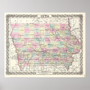 Antiek kaart van Iowa decor Poster