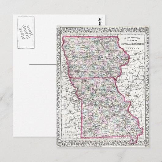 Antiek kaart van Iowa & Missouri circa 1874 (Voorkant / Achterkant)