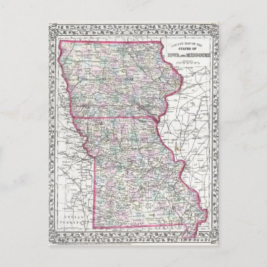 Antiek kaart van Iowa & Missouri circa 1874 (Voorkant)