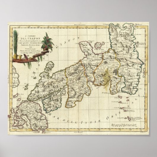 Antiek kaart van Japan 1785 Poster (Voorkant)