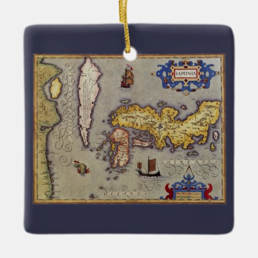 Antiek kaart van Japan door Mercator en Hondius Keramisch Ornament (Voorkant)
