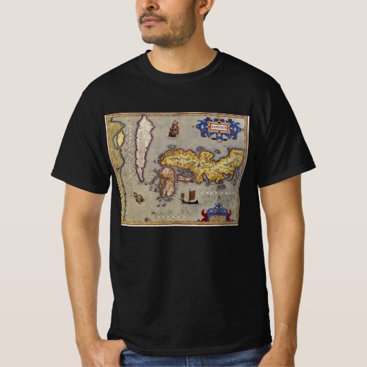 Antiek kaart van Japan door Mercator en Hondius T-shirt (Voorkant)