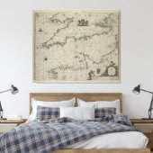 Antiek Kaart van Kanaal, 1666 (kleurengravure) Canvas Afdruk (Insitu (Slaapkamer))