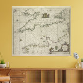 Antiek Kaart van Kanaal, 1666 (kleurengravure) Canvas Afdruk (Insitu (Woonkamer))