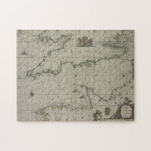 Antiek Kaart van Kanaal, 1666 (kleurengravure) Legpuzzel