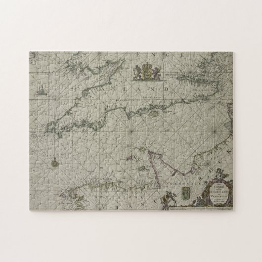Antiek Kaart van Kanaal, 1666 (kleurengravure) Legpuzzel (Horizontaal)
