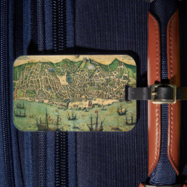 Antiek kaart van Lissabon, Portugal door Braun/Hog Bagagelabel