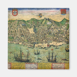 Antiek kaart van Lissabon, Portugal door Braun/Hog Magneet