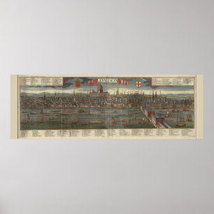 Antiek kaart van London Print