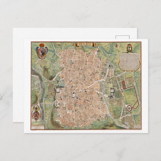 Antiek kaart van Madrid, Spanje (Voorkant / Achterkant)