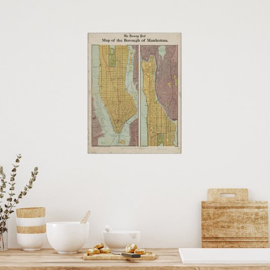 Antiek  kaart van Manhattan New York Poster (Keuken)