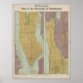 Antiek  kaart van Manhattan New York Poster (Voorkant)