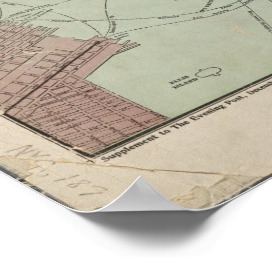 Antiek  kaart van Manhattan New York Poster (Hoek)