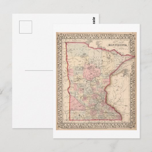 Antiek kaart van Minnesota uit 1868 (Voorkant / Achterkant)