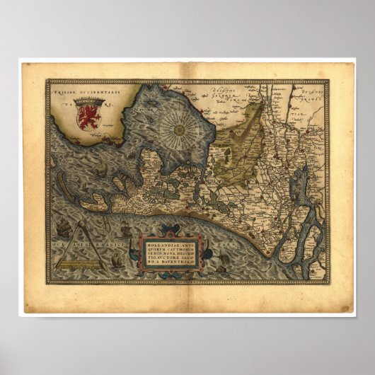 Antiek kaart van Nederland 1570 A.D. Poster (Voorkant)
