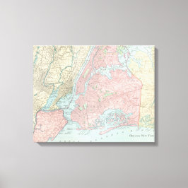 Antiek kaart van New York City Canvas Afdruk