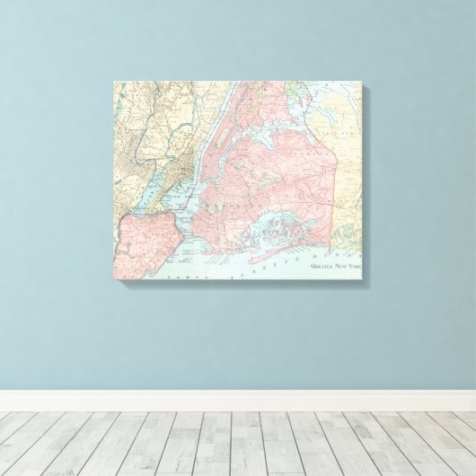 Antiek kaart van New York City Canvas Afdruk (Insitu (Houten vloer))