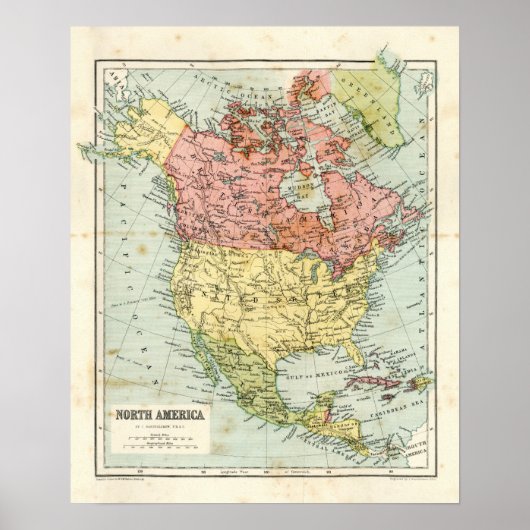 Antiek kaart van Noord-Amerika Poster (Voorkant)