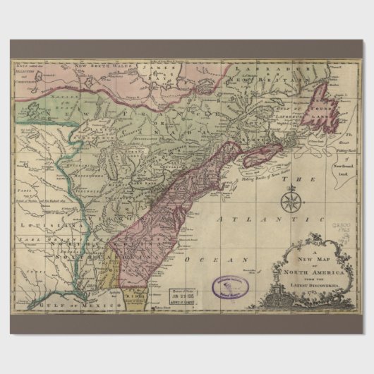 Antiek kaart van Noord-Amerika, teruggezet, 1763 Cadeaupapier (Vlak)