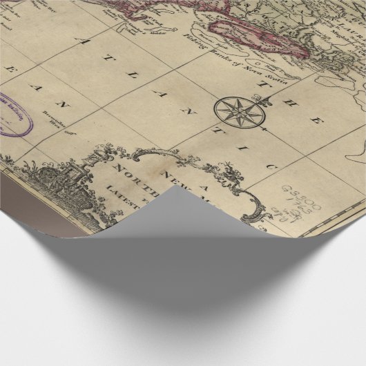 Antiek kaart van Noord-Amerika, teruggezet, 1763 Cadeaupapier (Hoek)