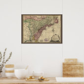 Antiek kaart van Noord-Amerika, teruggezet, 1763 Poster (Keuken)