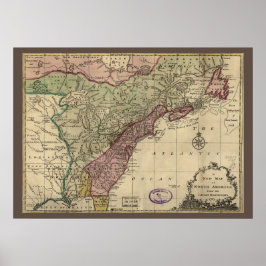 Antiek kaart van Noord-Amerika, teruggezet, 1763 Poster