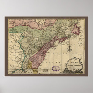 Antiek kaart van Noord-Amerika, teruggezet, 1763 Poster