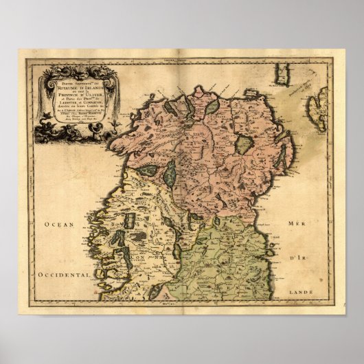 Antiek kaart van Noord-Ierland vanaf 1665 Poster (Voorkant)