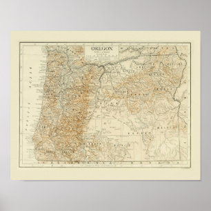 Antiek kaart van Oregon Poster