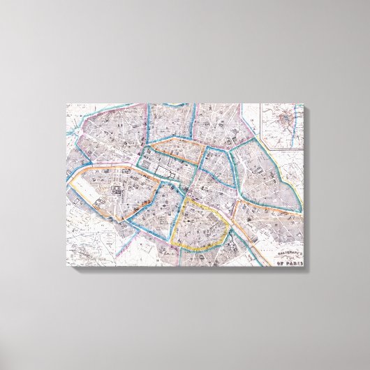 Antiek kaart van Parijs Canvas Afdruk (Voorkant)