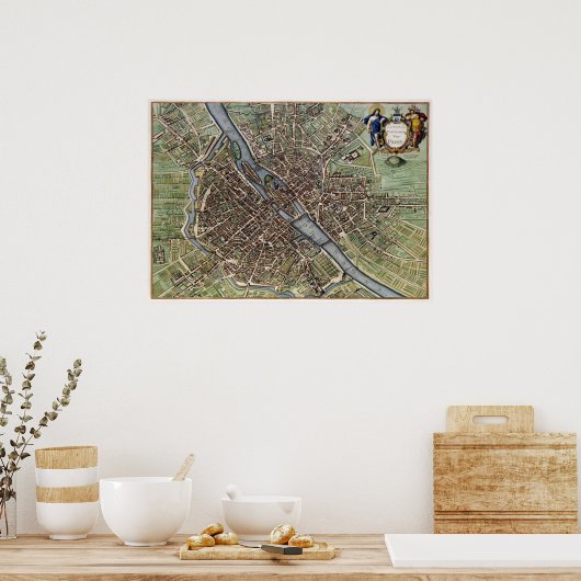 Antiek kaart van Parijs Frankrijk Poster (Keuken)