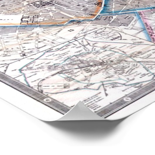 Antiek kaart van Parijs Poster (Hoek)