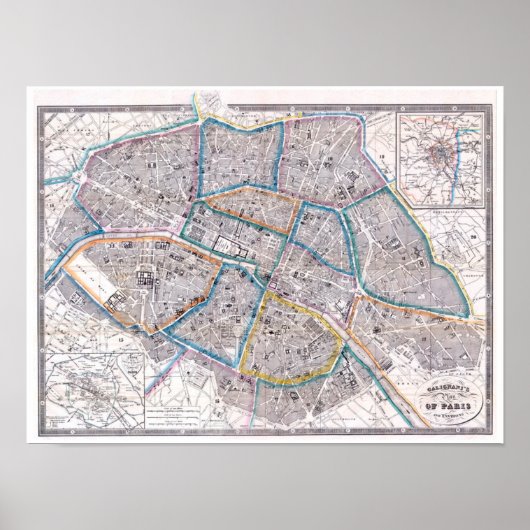 Antiek kaart van Parijs Poster (Voorkant)