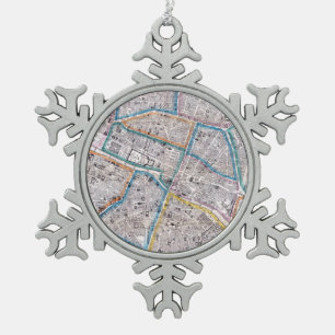 Antiek kaart van Parijs Tin Sneeuwvlok Ornament