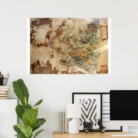 ANTIEK KAART VAN POLEN POSTER (Thuiskantoor)