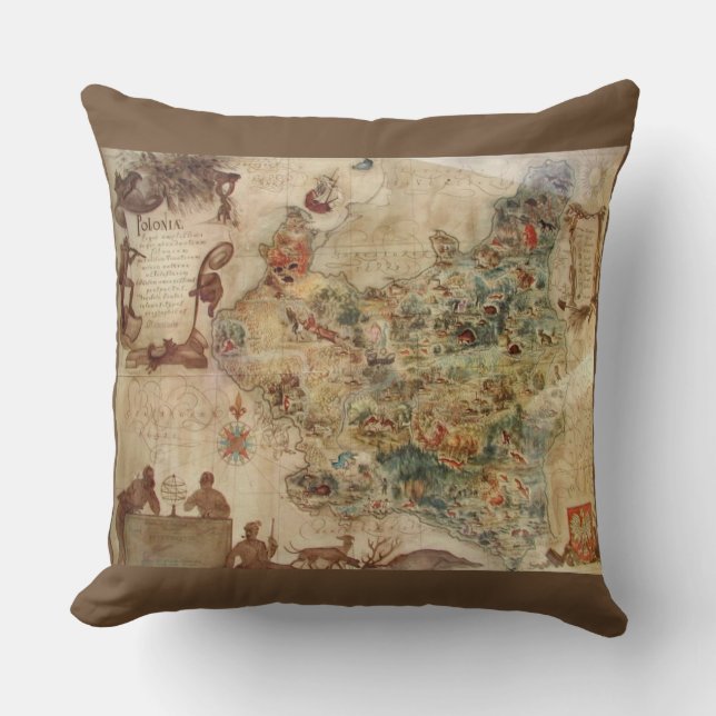 ANTIEK KAART VAN POLENPILLOW KUSSEN (Voorkant)