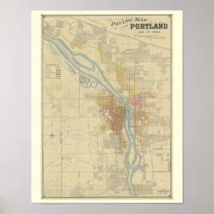 Antiek kaart van Portland, Oregon Poster