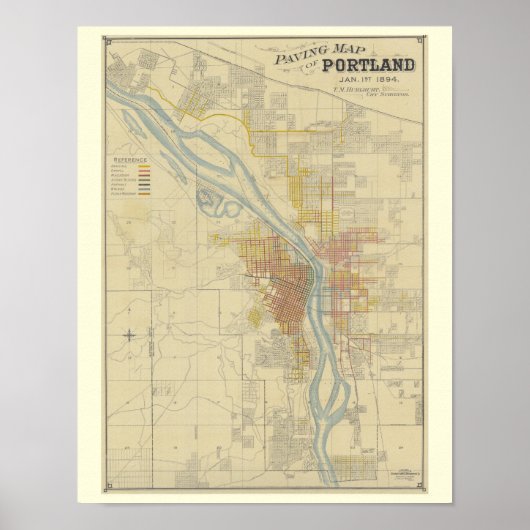 Antiek kaart van Portland, Oregon Poster (Voorkant)