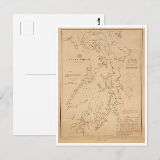 Antiek kaart van Puget Sound (Voorkant / Achterkant)