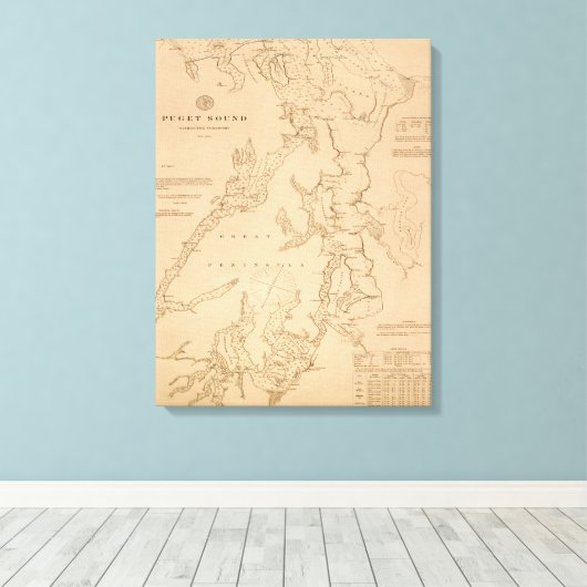 Antiek kaart van Puget Sound Canvas Afdruk (Insitu (Houten vloer))