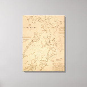 Antiek kaart van Puget Sound Canvas Afdruk