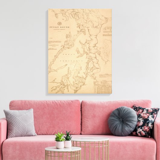 Antiek kaart van Puget Sound Canvas Afdruk (Insitu (Woonkamer))