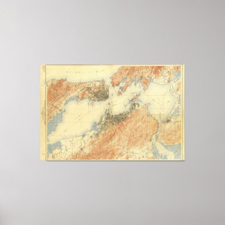 Antiek kaart van San Francisco Bay Area 1915, Canv Canvas Afdruk