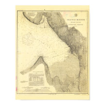 Antiek kaart van Seattle Harbour en Puget Sound