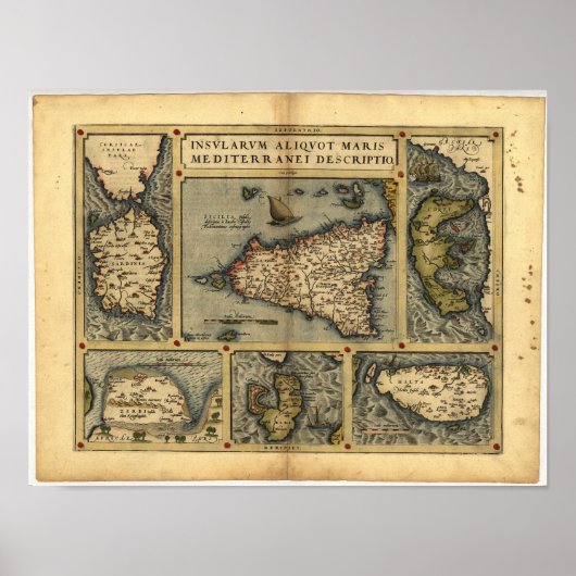 Antiek kaart van Sicilië ORTELIUS ATLAS 1570 A.D. Poster (Voorkant)