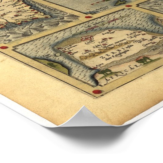 Antiek kaart van Sicilië ORTELIUS ATLAS 1570 A.D. Poster (Hoek)